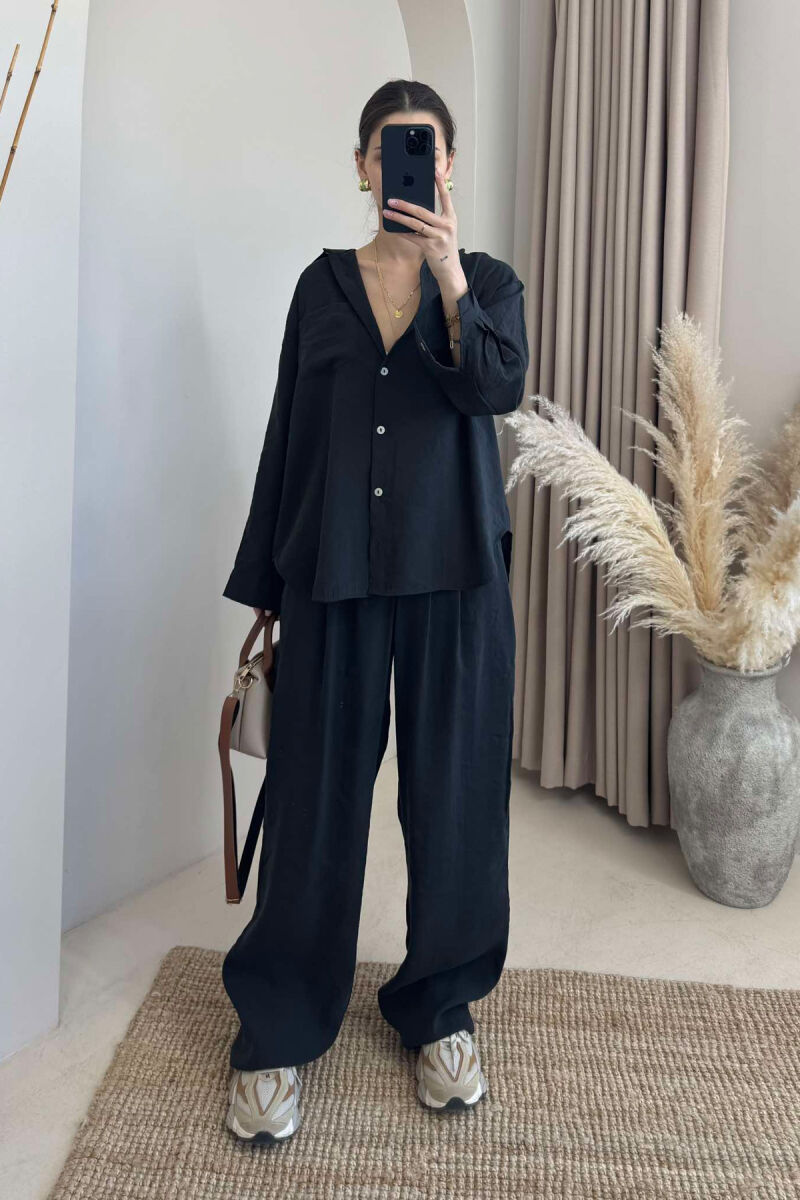 ONE COLOR SIMPLE SHIRT+TROUSERS WOMEN SET BLACK/ E ZEZE - 1