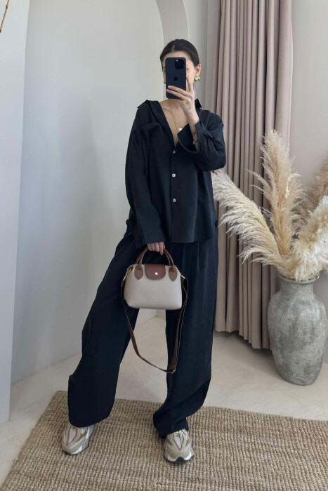 ONE COLOR SIMPLE SHIRT+TROUSERS WOMEN SET BLACK/ E ZEZE - 2
