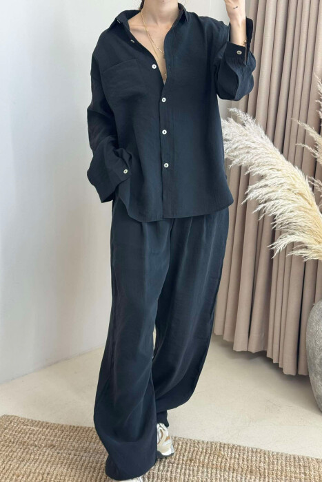 ONE COLOR SIMPLE SHIRT+TROUSERS WOMEN SET BLACK/ E ZEZE - 3