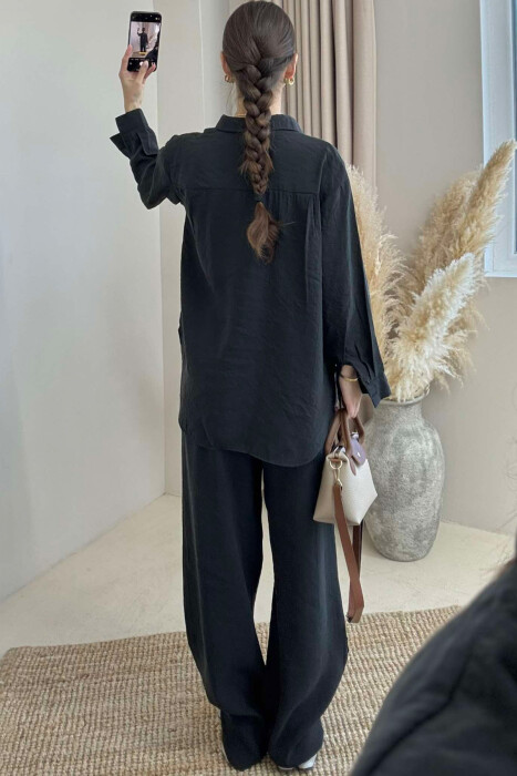 ONE COLOR SIMPLE SHIRT+TROUSERS WOMEN SET BLACK/ E ZEZE - 5
