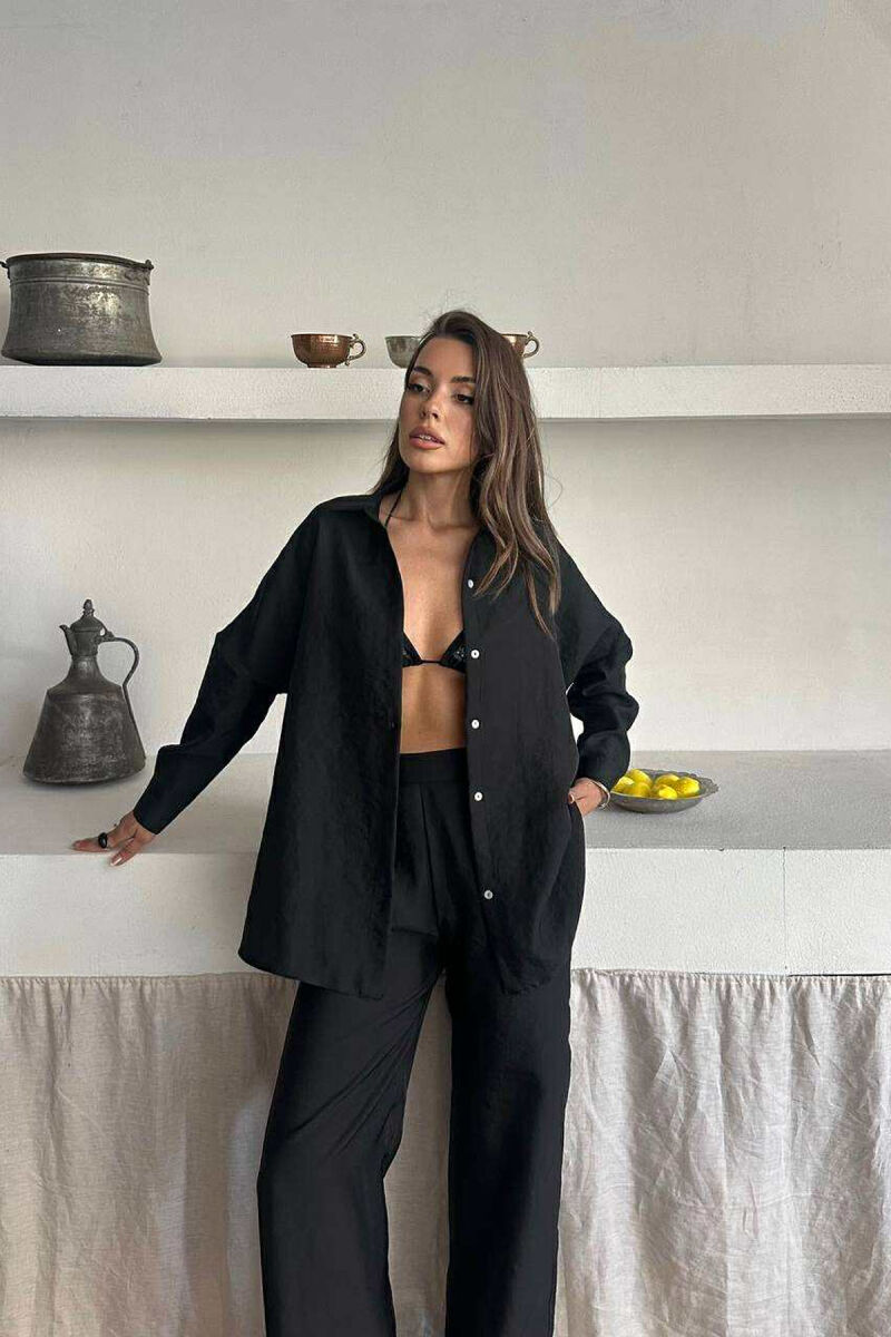 ONE COLOR SIMPLE SHIRT+TROUSERS WOMEN SET BLACK/ E ZEZE - 4