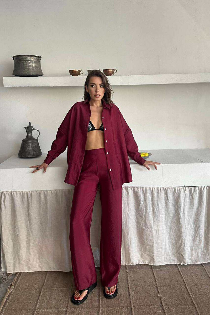ONE COLOR SIMPLE SHIRT+TROUSERS WOMEN SET BURGUNDY/VISHNJE - 1