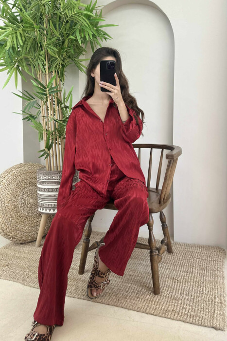 ONE COLOR SIMPLE SHIRT+TROUSERS WOMEN SET BURGUNDY/VISHNJE 