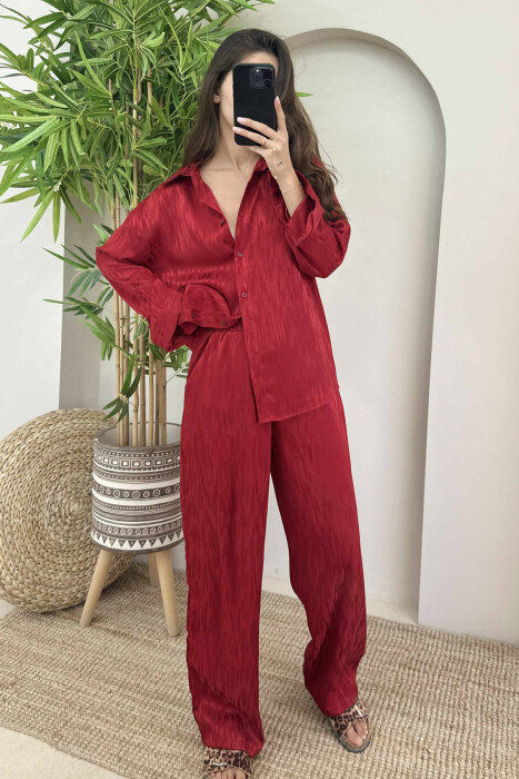 ONE COLOR SIMPLE SHIRT+TROUSERS WOMEN SET BURGUNDY/VISHNJE - 2