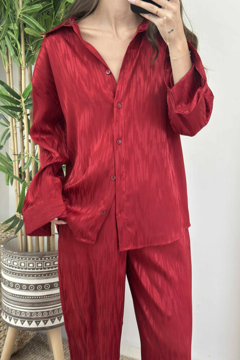 ONE COLOR SIMPLE SHIRT+TROUSERS WOMEN SET BURGUNDY/VISHNJE - 3
