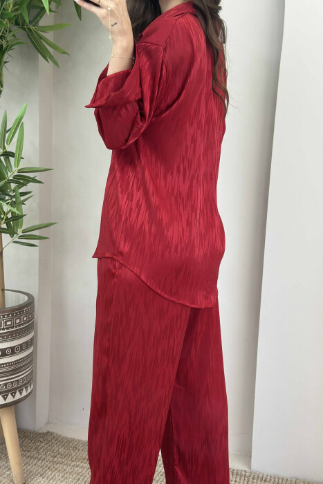 ONE COLOR SIMPLE SHIRT+TROUSERS WOMEN SET BURGUNDY/VISHNJE - 4