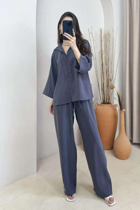 ONE COLOR SIMPLE SHIRT+TROUSERS WOMEN SET DARK GREY/GEE - 1
