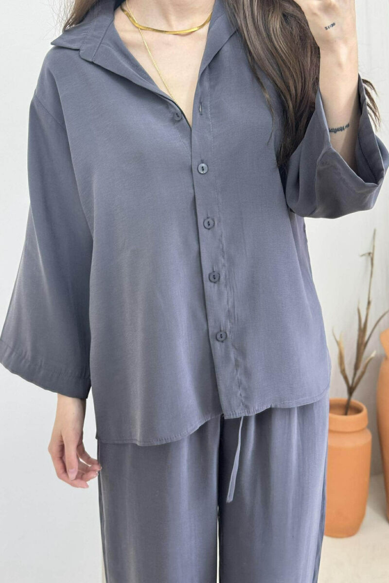 ONE COLOR SIMPLE SHIRT+TROUSERS WOMEN SET DARK GREY/GEE - 2