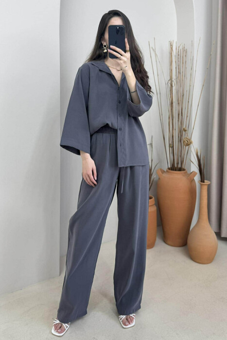 ONE COLOR SIMPLE SHIRT+TROUSERS WOMEN SET DARK GREY/GEE - 3