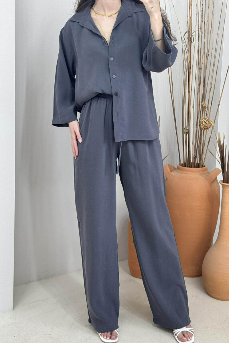 ONE COLOR SIMPLE SHIRT+TROUSERS WOMEN SET DARK GREY/GEE - 4