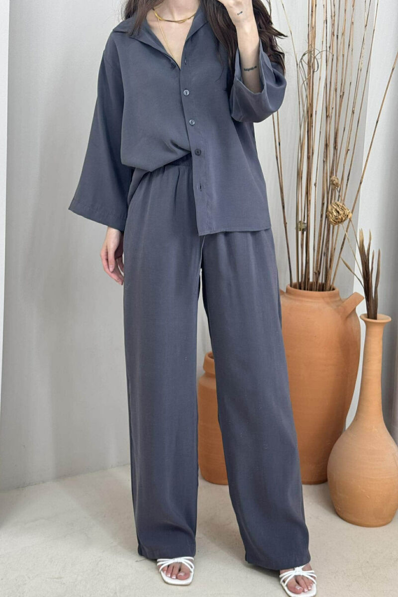 ONE COLOR SIMPLE SHIRT+TROUSERS WOMEN SET DARK GREY/GEE - 5