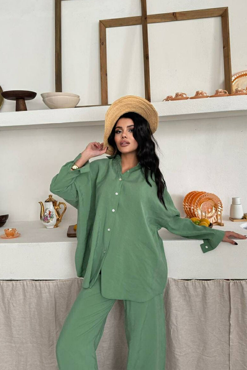 ONE COLOR SIMPLE SHIRT+TROUSERS WOMEN SET GREEN/JESHILE - 4