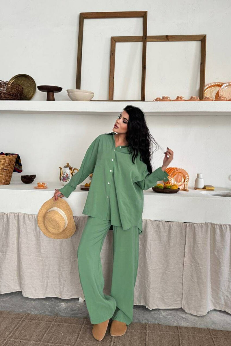 ONE COLOR SIMPLE SHIRT+TROUSERS WOMEN SET GREEN/JESHILE - 6