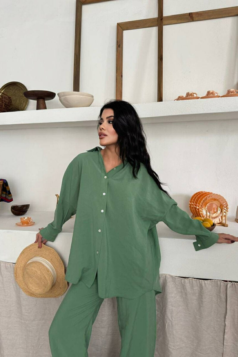 ONE COLOR SIMPLE SHIRT+TROUSERS WOMEN SET GREEN/JESHILE - 7