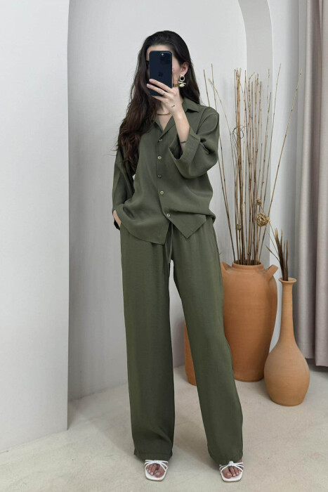 ONE COLOR SIMPLE SHIRT+TROUSERS WOMEN SET GREEN/JESHILE - 1