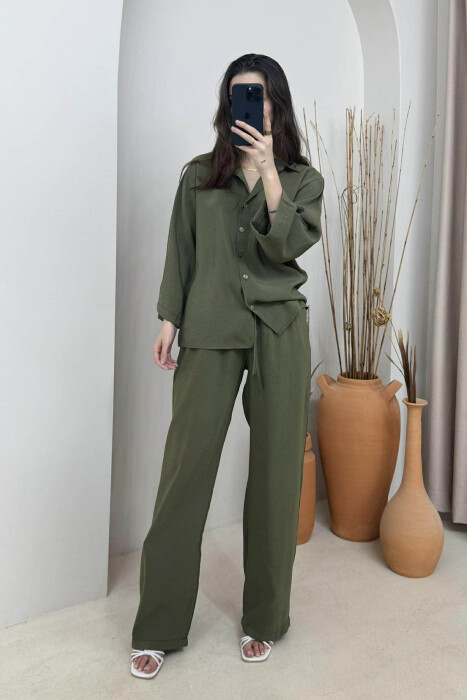 ONE COLOR SIMPLE SHIRT+TROUSERS WOMEN SET GREEN/JESHILE - 2