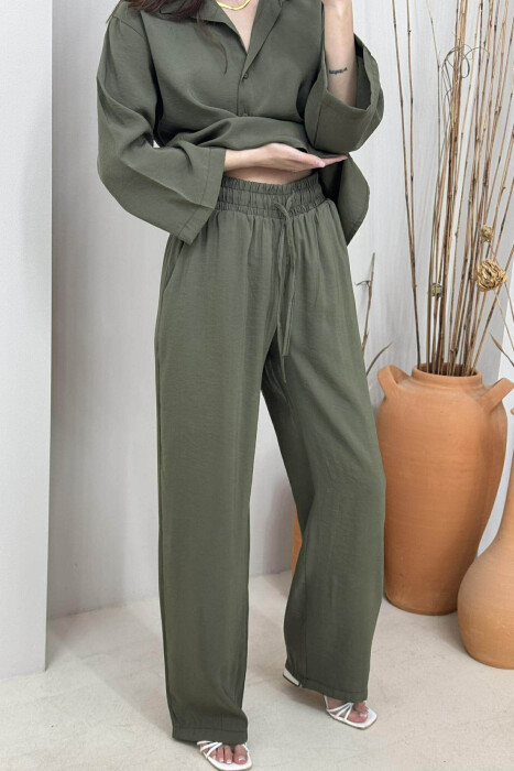 ONE COLOR SIMPLE SHIRT+TROUSERS WOMEN SET GREEN/JESHILE - 3