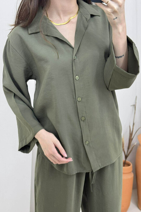 ONE COLOR SIMPLE SHIRT+TROUSERS WOMEN SET GREEN/JESHILE - 4