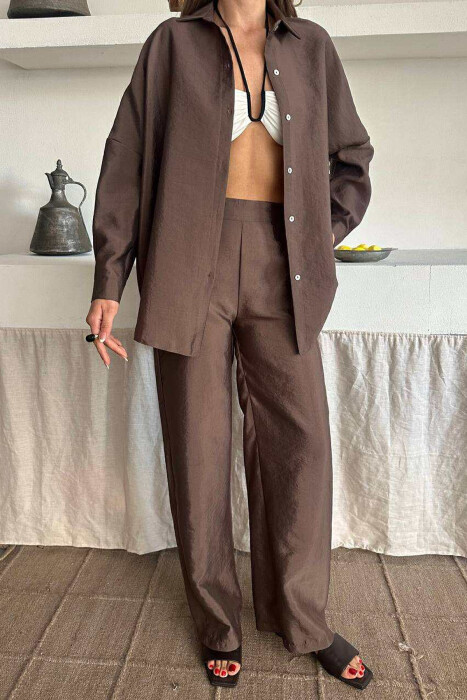 ONE COLOR SIMPLE SHIRT+TROUSERS WOMEN SET LIGHT BROWN/KAZB - 4