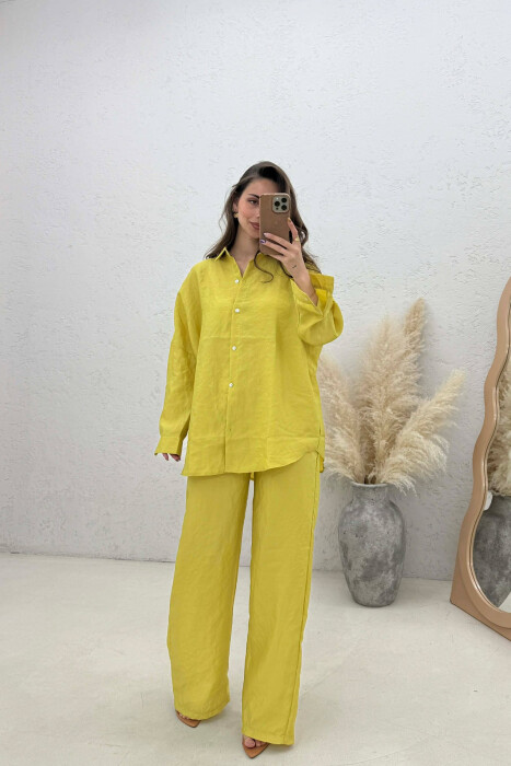 ONE COLOR SIMPLE SHIRT+TROUSERS WOMEN SET LIGHT GREEN/JEZB 