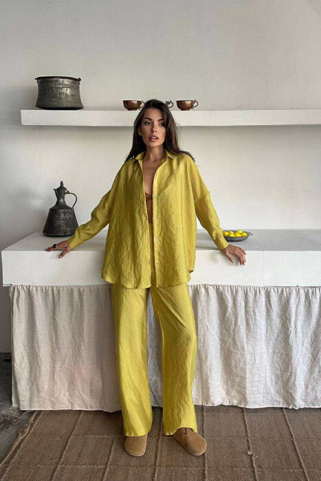 ONE COLOR SIMPLE SHIRT+TROUSERS WOMEN SET LIGHT GREEN/JEZB 