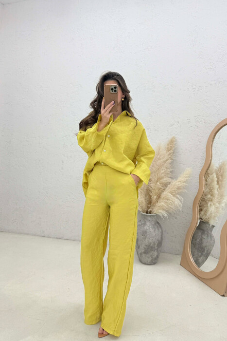 ONE COLOR SIMPLE SHIRT+TROUSERS WOMEN SET LIGHT GREEN/JEZB - 3