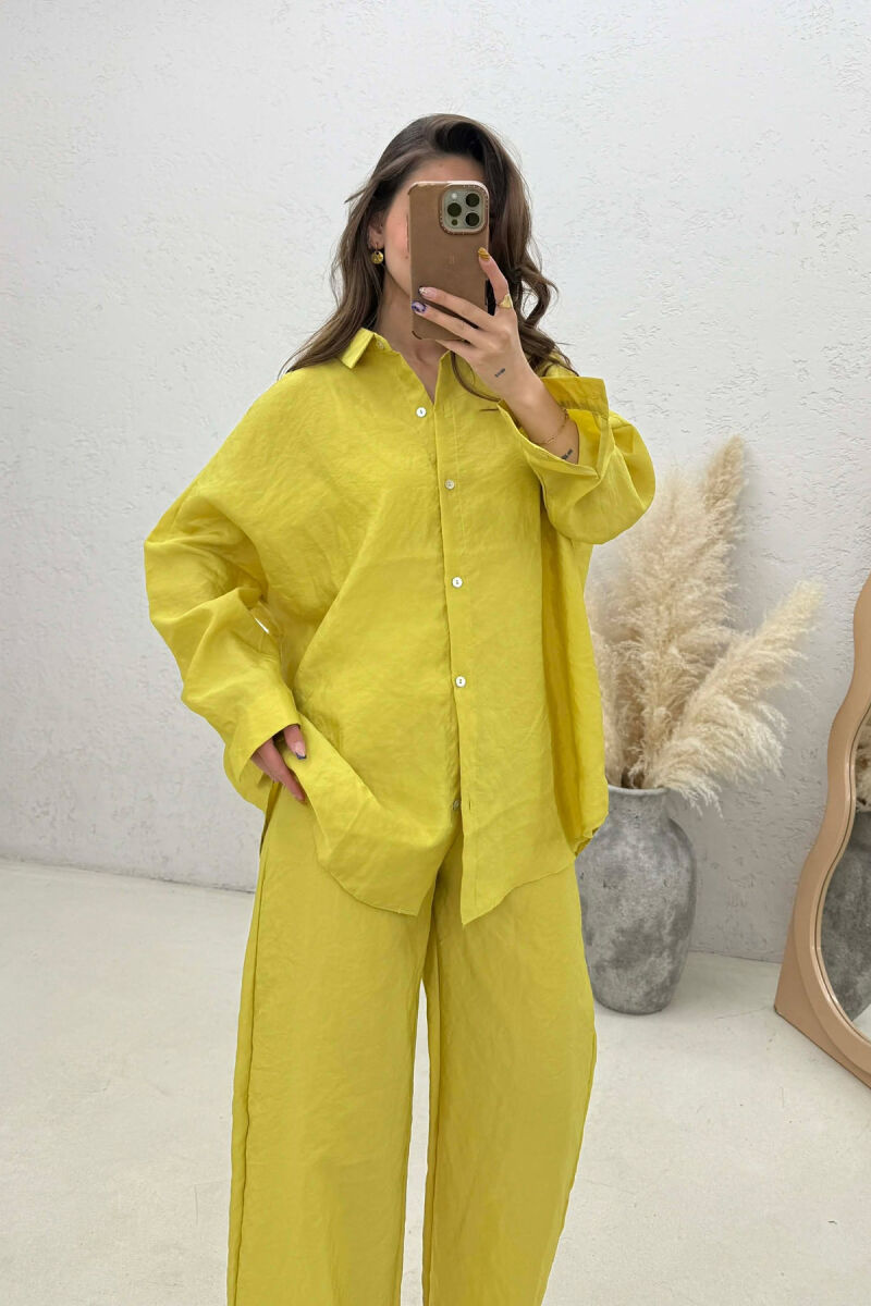 ONE COLOR SIMPLE SHIRT+TROUSERS WOMEN SET LIGHT GREEN/JEZB - 4
