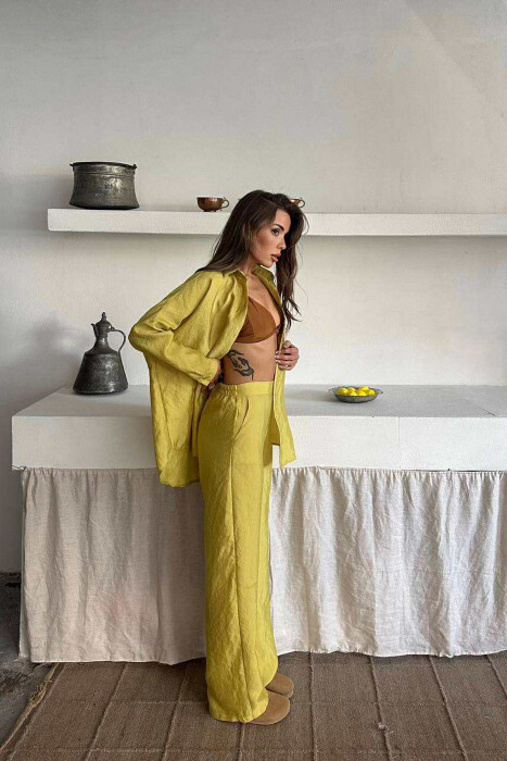 ONE COLOR SIMPLE SHIRT+TROUSERS WOMEN SET LIGHT GREEN/JEZB - 3