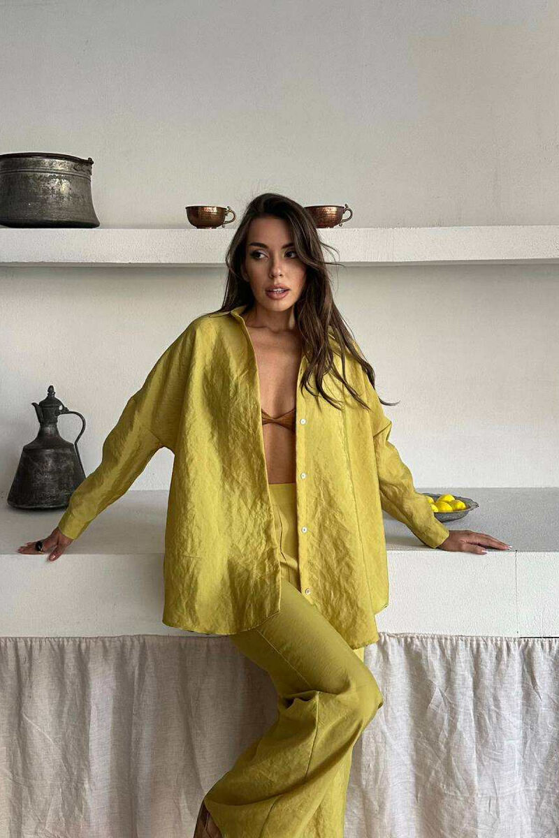 ONE COLOR SIMPLE SHIRT+TROUSERS WOMEN SET LIGHT GREEN/JEZB - 4
