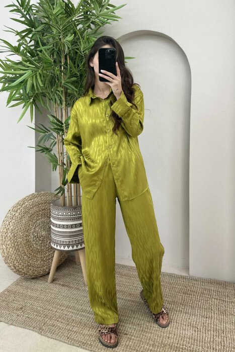 ONE COLOR SIMPLE SHIRT+TROUSERS WOMEN SET LIGHT GREEN/JEZB - 1