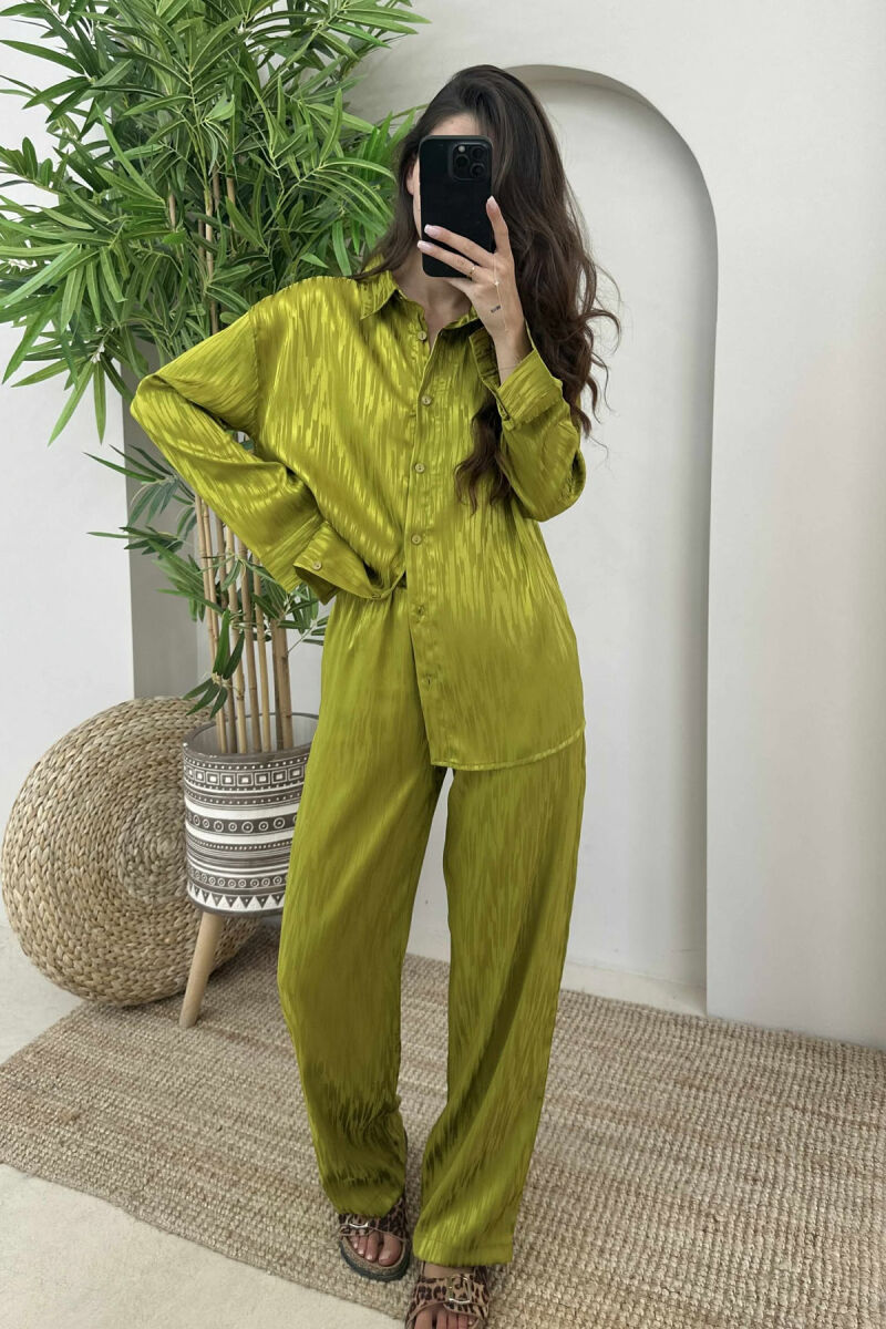 ONE COLOR SIMPLE SHIRT+TROUSERS WOMEN SET LIGHT GREEN/JEZB - 2