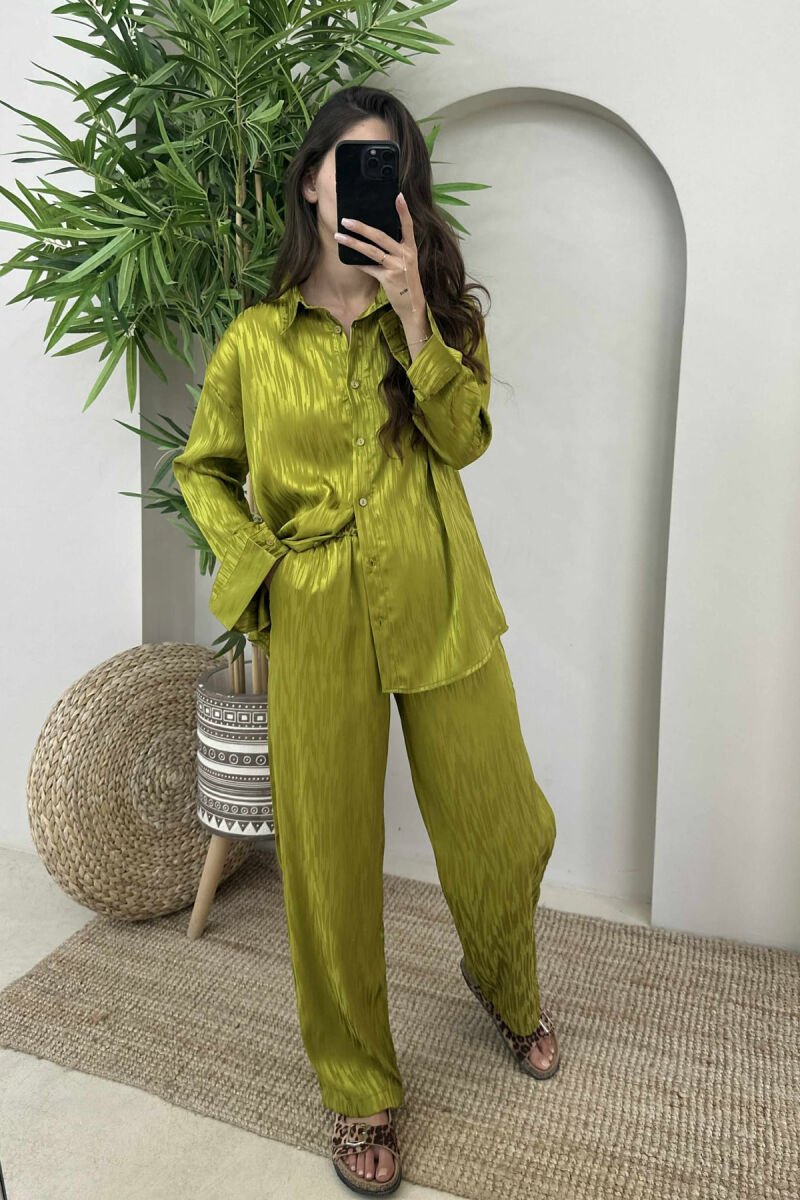 ONE COLOR SIMPLE SHIRT+TROUSERS WOMEN SET LIGHT GREEN/JEZB - 3