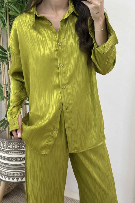 ONE COLOR SIMPLE SHIRT+TROUSERS WOMEN SET LIGHT GREEN/JEZB - 4