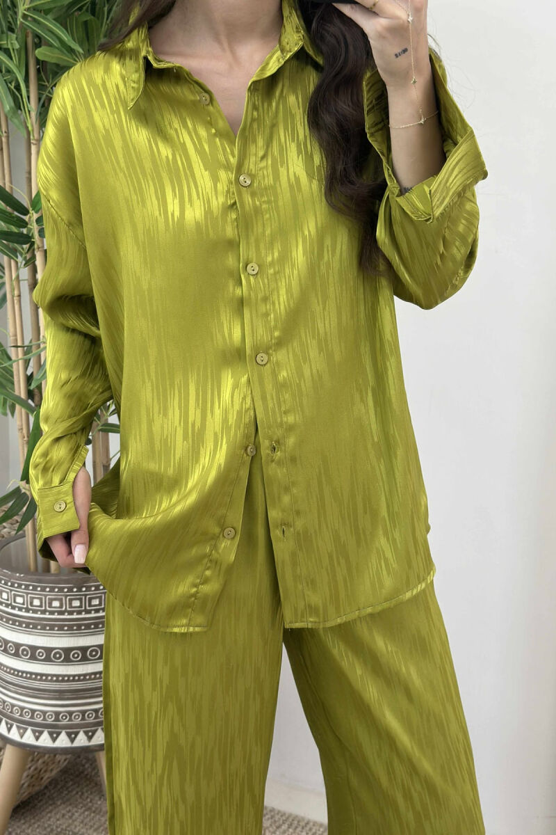 ONE COLOR SIMPLE SHIRT+TROUSERS WOMEN SET LIGHT GREEN/JEZB - 4
