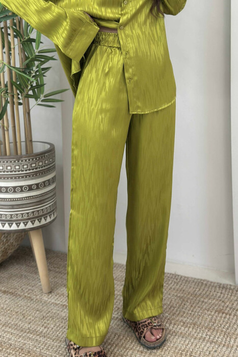 ONE COLOR SIMPLE SHIRT+TROUSERS WOMEN SET LIGHT GREEN/JEZB - 5