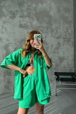 ONE COLOR SIMPLE SHORTS+SHIRT WOMEN SET GREEN/JESHILE 