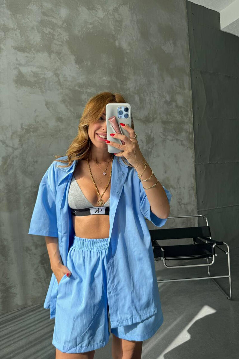 ONE COLOR SIMPLE SHORTS+SHIRT WOMEN SET LIGHTBLUE/BZ - 1