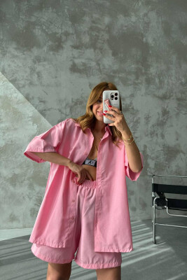 ONE COLOR SIMPLE SHORTS+SHIRT WOMEN SET PINK/ROZE 