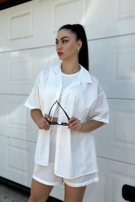 ONE COLOR SIMPLE SHORTS+SHIRT WOMEN SET WHITE-E BARDHE 