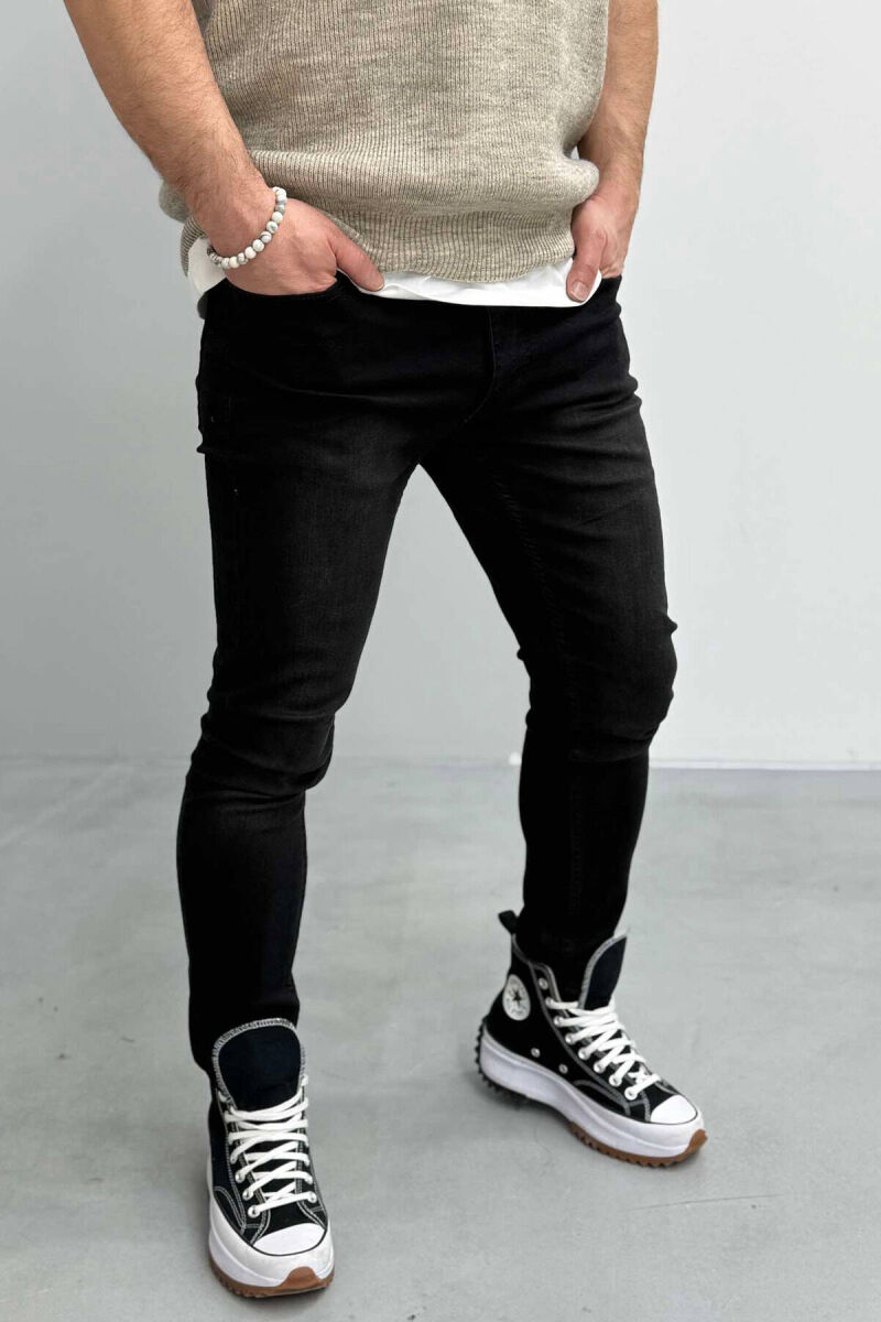 ONE COLOR SIMPLE SLIM FIT MEN JEANS IN BLACK COLOR - 3