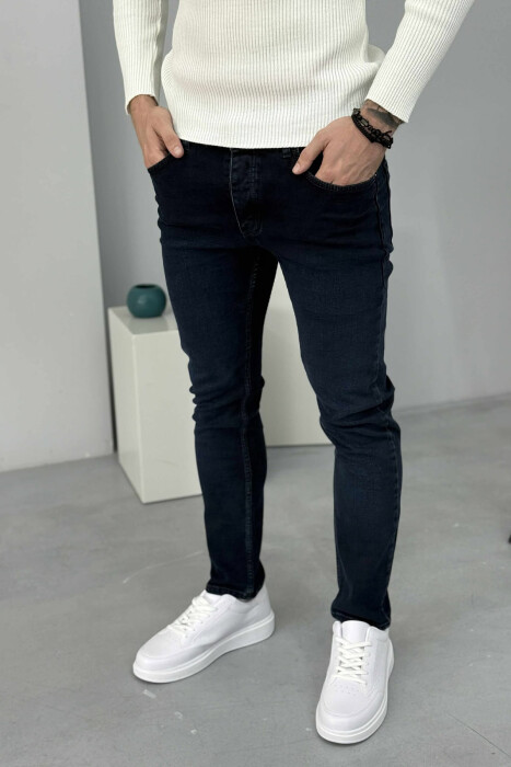 ONE COLOR SIMPLE STRAIGHT LEG MEN JEANS DARK BLUE/BEE - 2
