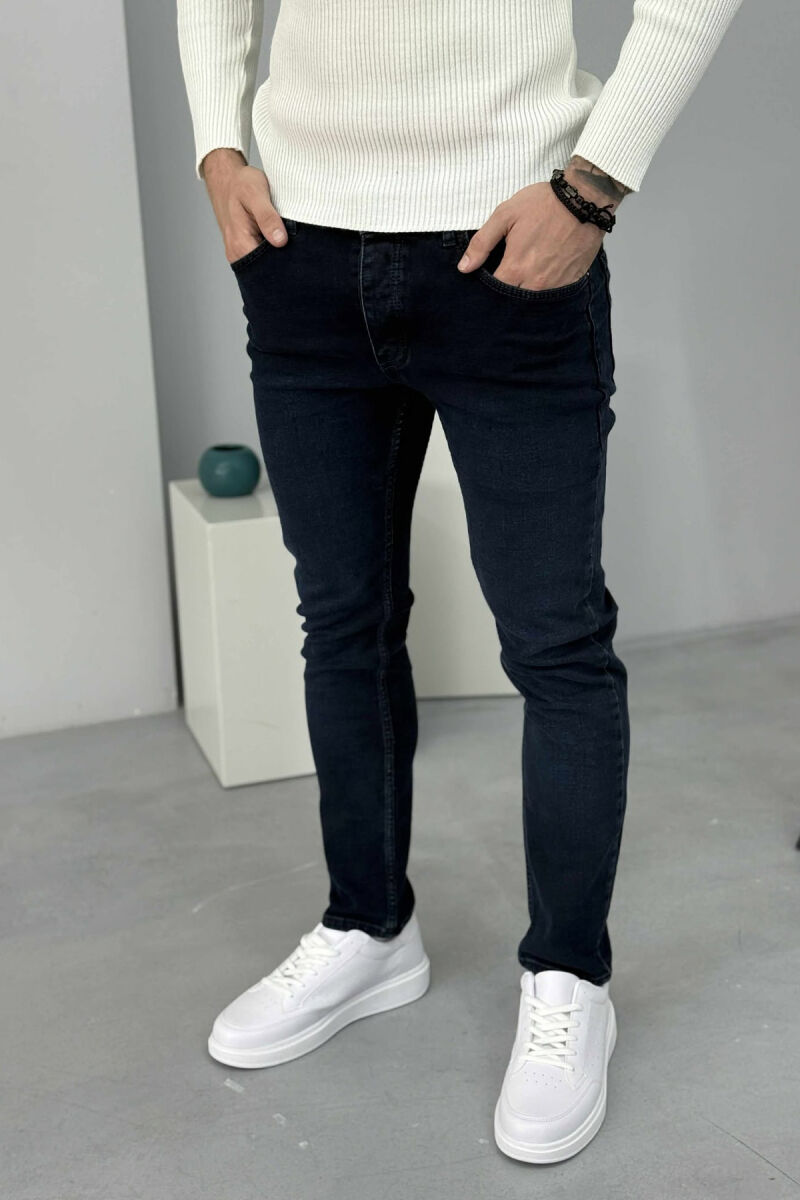 ONE COLOR SIMPLE STRAIGHT LEG MEN JEANS DARK BLUE/BEE - 2