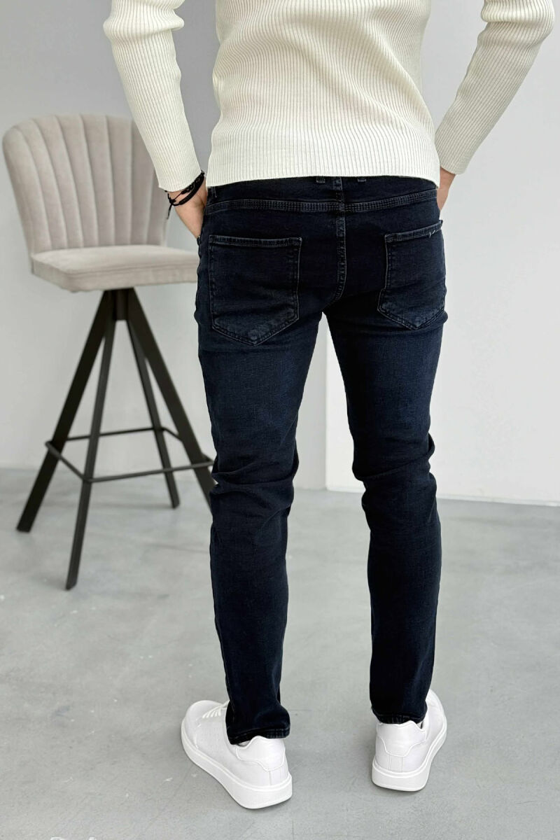 ONE COLOR SIMPLE STRAIGHT LEG MEN JEANS DARK BLUE/BEE - 3