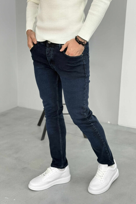 ONE COLOR SIMPLE STRAIGHT LEG MEN JEANS DARK BLUE/BEE - 4