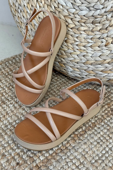 ONE COLOR SIMPLE STRAP WOMEN SANDALS BEIGE/BEZHE 