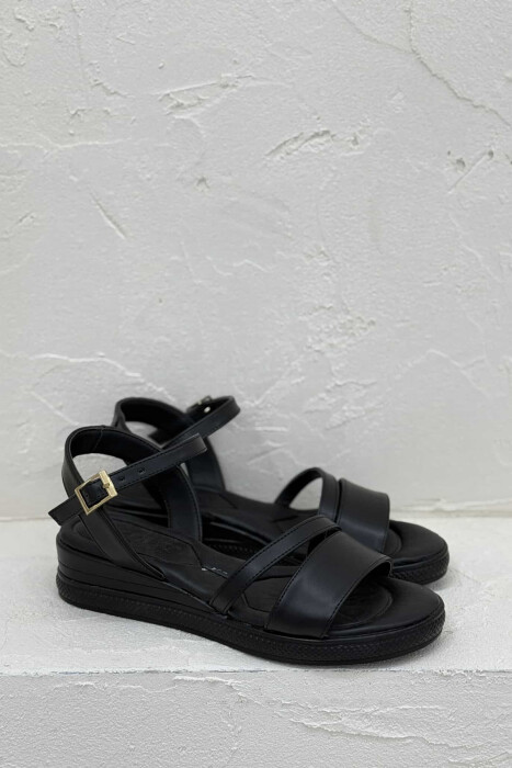 ONE COLOR SIMPLE STRAP WOMEN SANDALS BLACK/ E ZEZE - 3