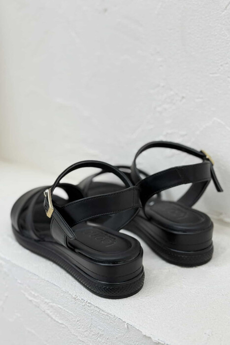 ONE COLOR SIMPLE STRAP WOMEN SANDALS BLACK/ E ZEZE - 5