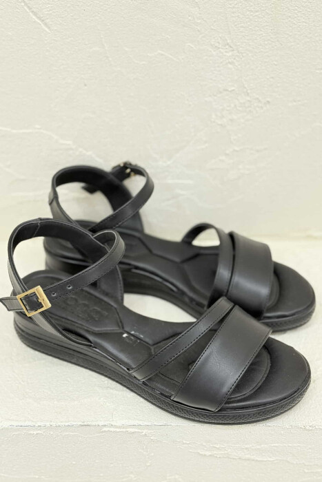 ONE COLOR SIMPLE STRAP WOMEN SANDALS BLACK/ E ZEZE - 6