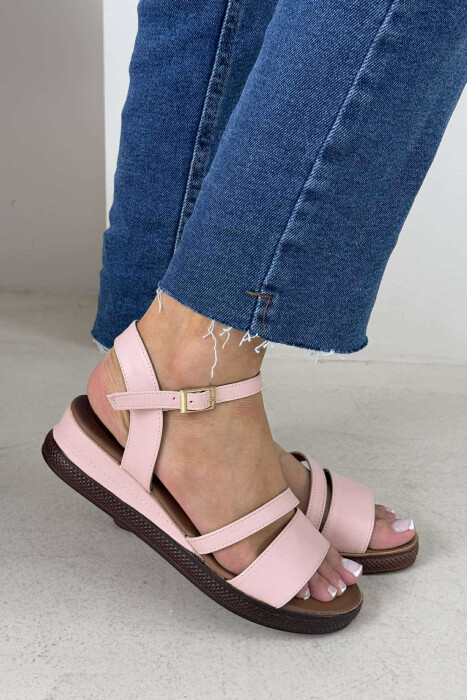ONE COLOR SIMPLE STRAP WOMEN SANDALS PINK/ROZE - KLAUDIO FASHION