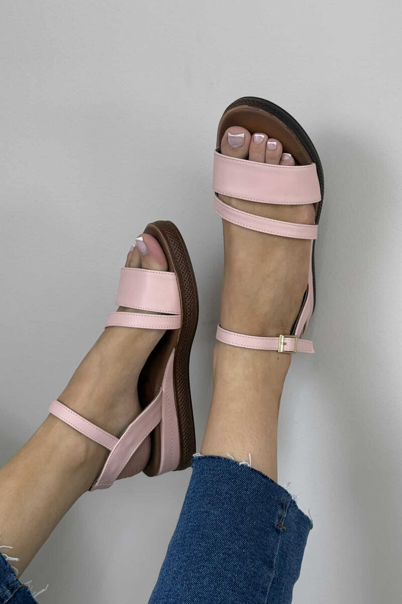 ONE COLOR SIMPLE STRAP WOMEN SANDALS PINK/ROZE - 2